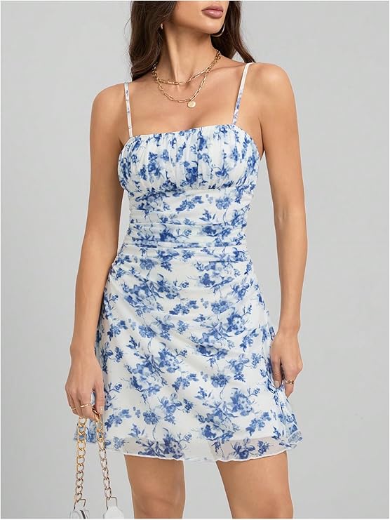 boho floral ruched cami dress for women boho floral ruched cami dress for women