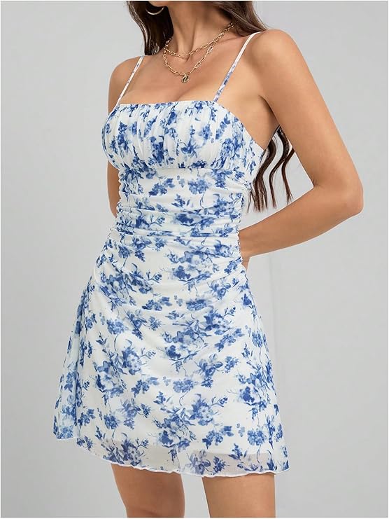 boho floral ruched cami dress for women boho floral ruched cami dress for women